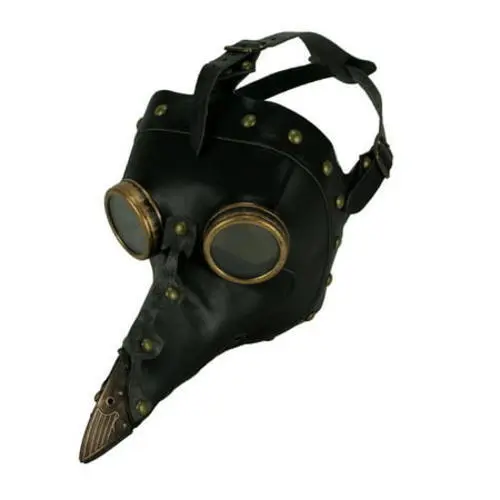 KBW Black Leather Studded Steampunk Plague Doctor Adult Halloween Costume Mask