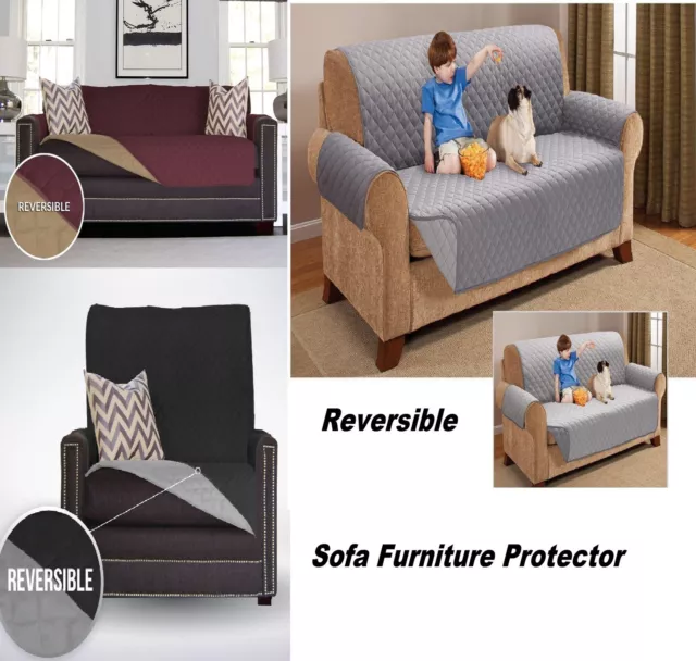 Reversible Furniture Throw Quilted Sofa Chair Settee Pet Protector Slip Cover