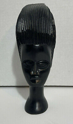 Hand Carved Wooden Woman Head Bust African Folk Art Head Statue Figure