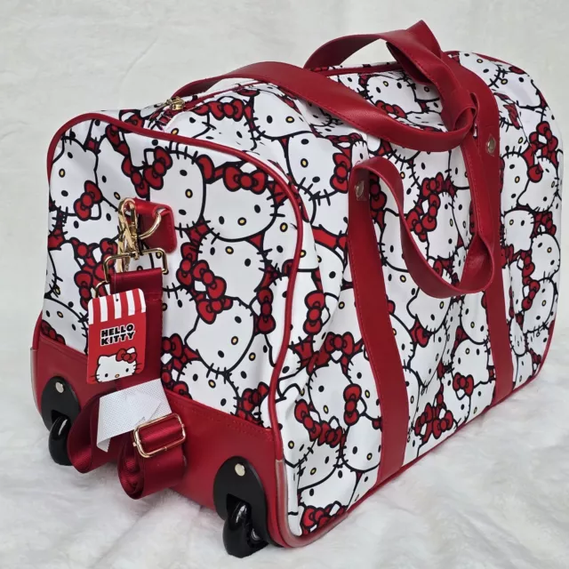 Hello Kitty Wheeled Travel Duffle Bag Shoulder Strap Officially Licensed Sanrio