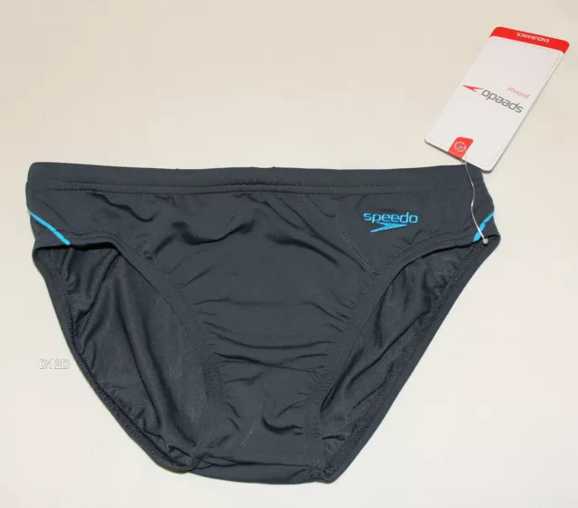 Speedo Endurance Logo Boys Dark Grey Blue Racer Brief Bathers Size 10 New 2