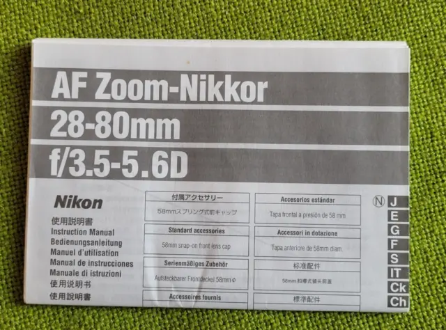 Nikon AF Zoom-Nikkor  28-80mm f/3,5-5,6D Bedienungsanleitung