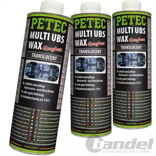 3x 1L PETEC MULTI UBS WAX TRANSPARENT TRANSCULENT SAUGDOSE UNTERBODENSCHUTZ