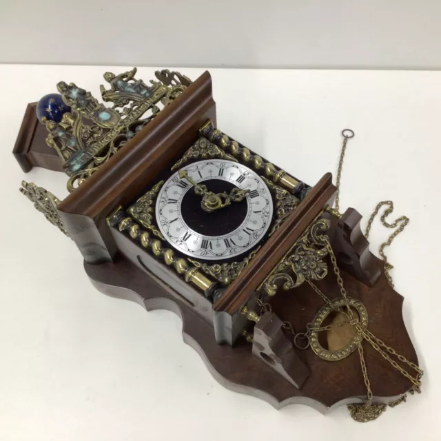 Vintage Feintechnik Ornate Brass & Wooden Clock with Chime-West German (96) #454