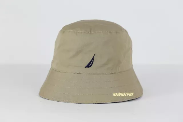 Nwt Nautica Logo Bucket Hat Cap Khaki/Plaid Reversible 100% Cotton Unisex