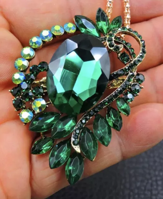 Betsey Johnson Fashion Enamel Crystal Flower Pendant Chain Necklace Brooch NWT
