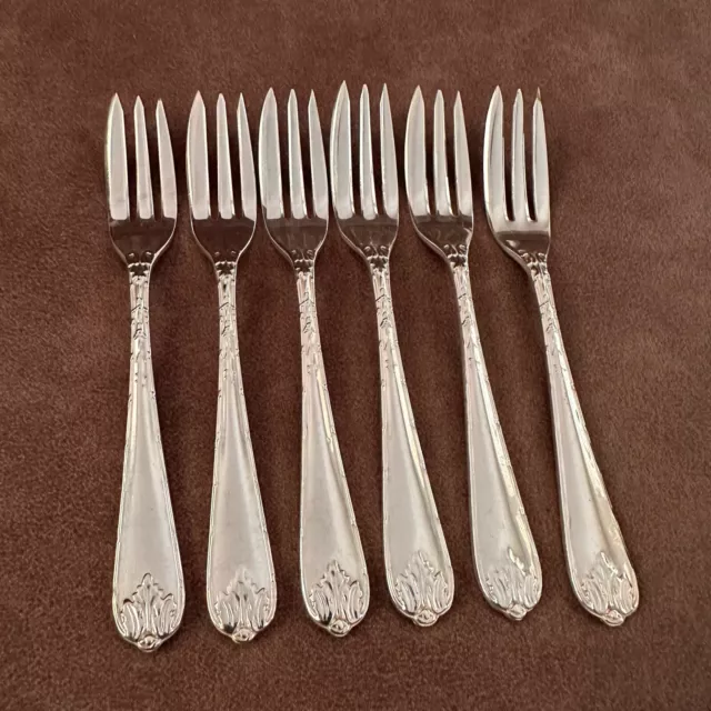 6x VINTAGE 'RODD' ACANTHUS PATTERN CUTLERY SILVER PLATE EPNS CAKE DESSERT FORKS