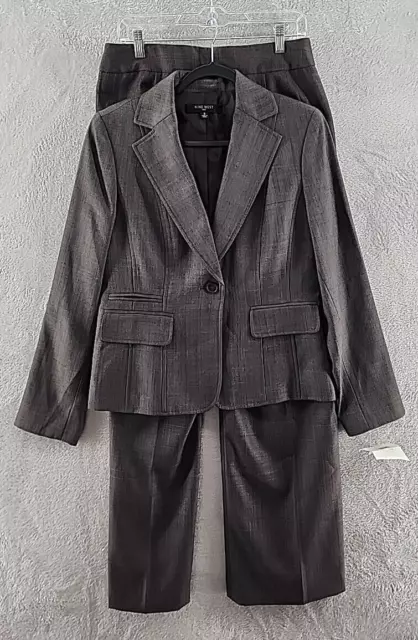 Nine West Blazer Jacket & Pant Suit Set Dark Gray 2 Piece Career Suit Size 8