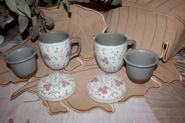 BEAUTIFUL 2 Cups  Ceramic Asian Tea with infuser Strainer Celadon floral  Set