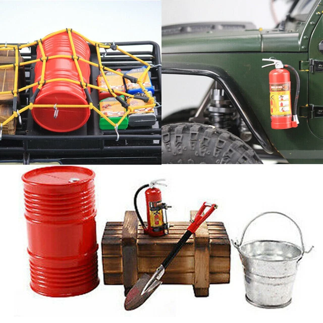 WOODEN BOX OIL Drum Buckets Fire Extinguisher for Axial SCX10 4 RC Car