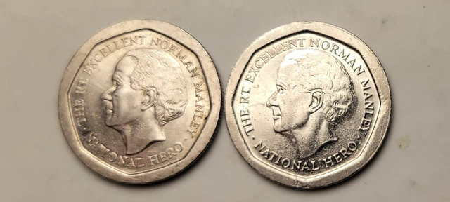 (Qyt) 2 Jamaica 🇯🇲 Five (5) Dollars Coin 1996