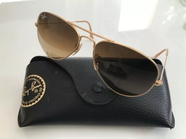 RAY-BAN RB3025 Aviator Large 112/85 Gr. 55 MATT Gold Verlauf Gläser Braun + Etui 2