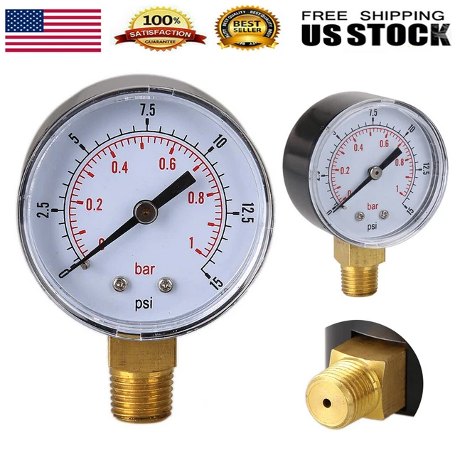 0-15psi 0-1bar BSPT NPT 50mm 1/4" Pressure Gauge Meter Manometer Tester