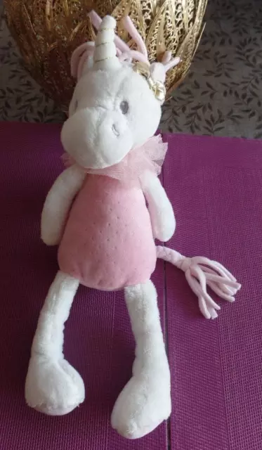 B7G / doudou peluche licorne rose blanc noeud doré NICOTOY