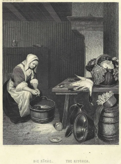 "DIE KÜCHE"  CASPAR NETSCHER  Stahlstich von Payne um 1845