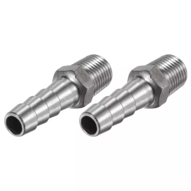 2pcs Hose Barb Fitting 10mm OD 1/4PT Male Thread Stainless Steel Pipe Connector