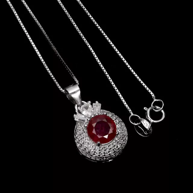 Round Ruby 7mm Simulated Cz Gemstone 925 Sterling Silver Jewelry Necklace 18