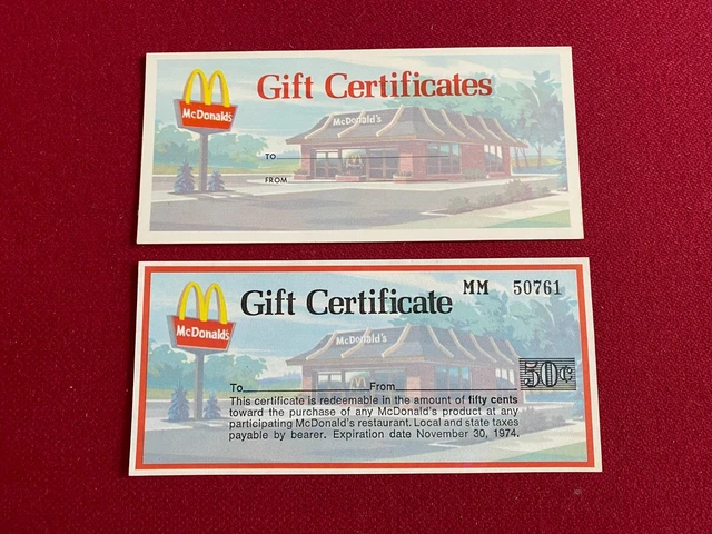 1974, McDonald's, "Un-Used", Gift Certificate & Book Cover (Scarce / Vintage)
