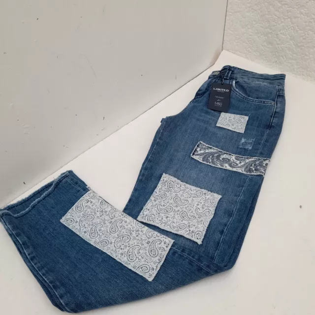 Damenjeans Größe UK 6 M&S Girlfriend Passform mehrfach gepatcht 100 % Baumwolle Bein 28" neu mit Etikett