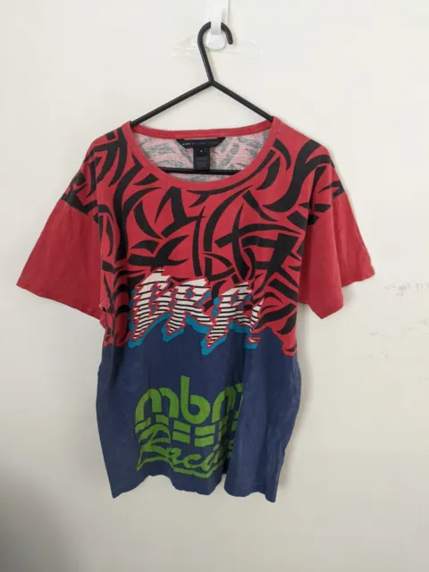 Marc Jacobs Shirt Mens Small Red Blue AOP Double Sided Designer Tee Cotton