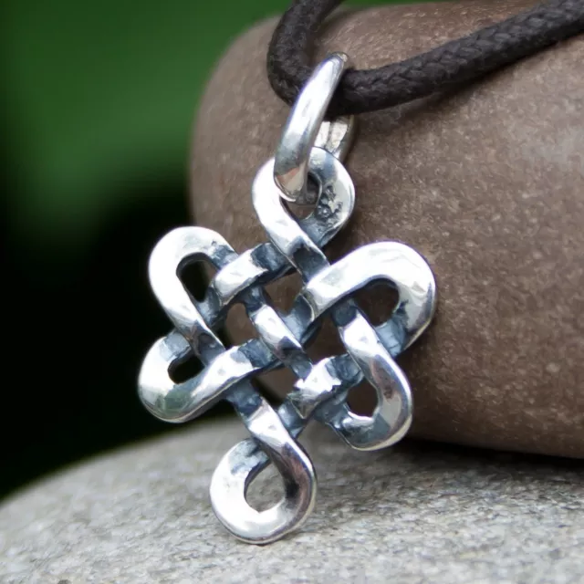 Tibetan Endless Knot Pendant Necklace Love Buddhist Amulet 925 Silver HANDMADE