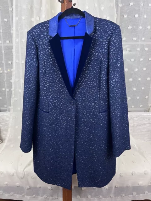 NWT ELIE TAHARI Women’s Blue Multi PAM COAT XL Multi Media Leather Trim