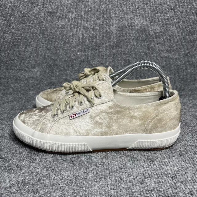 Superga Velvet Sneakers Womens 8 Ivory Lace Up Low Casual Shoes 3