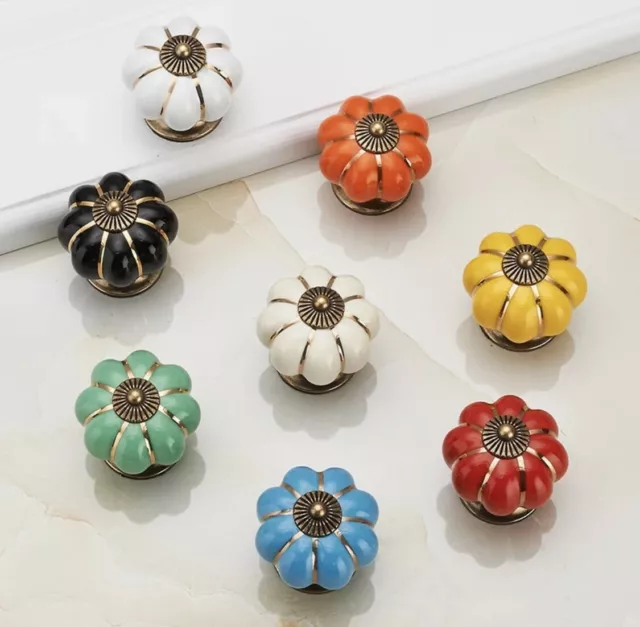 Ceramic Door Knobs .Drawer Pulls. Vintage Pumpkin Style. 8 Amazing New Colours.
