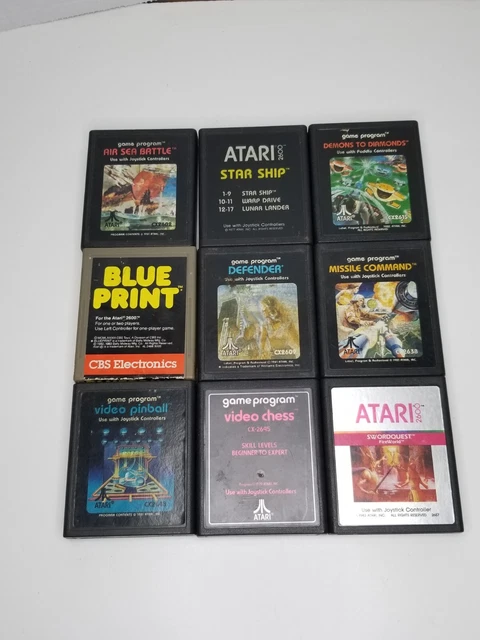 Lot of 9 Atari 2600 Games Tested Working Sword Quest Blue Print Defender - E