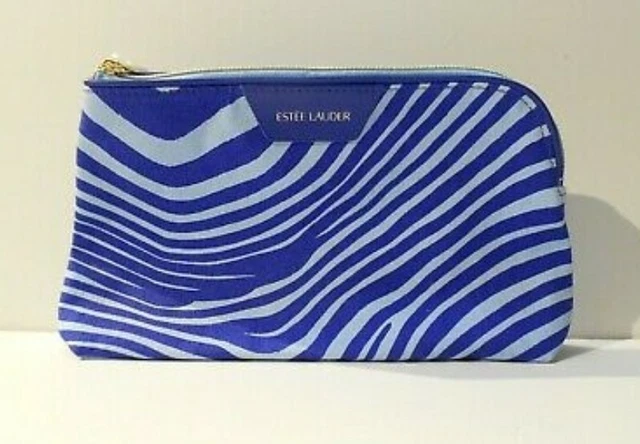 Nuevo Bolso De Viaje/Cosmético Estee Lauder Dorado Cremallera Bebé Azul Y Azul Cebra