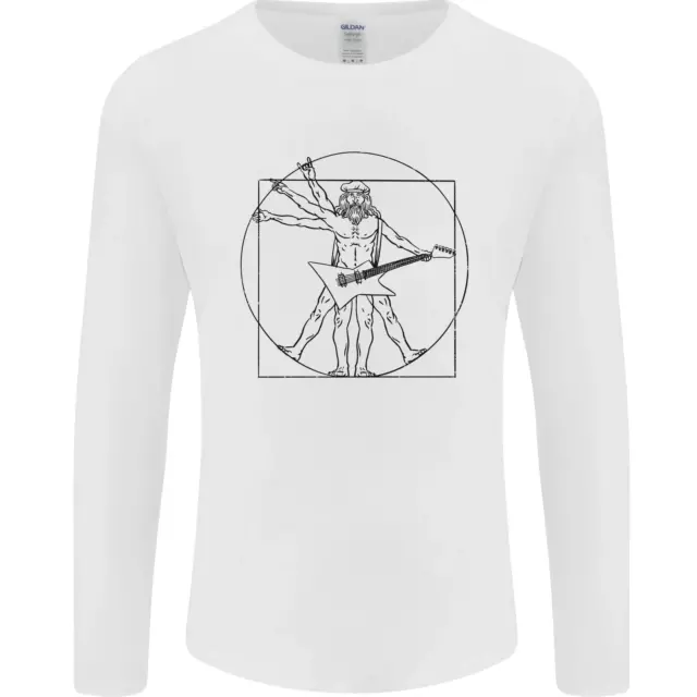 T-shirt chitarrista vitruviano Old Rocker Divertente da uomo a maniche lunghe