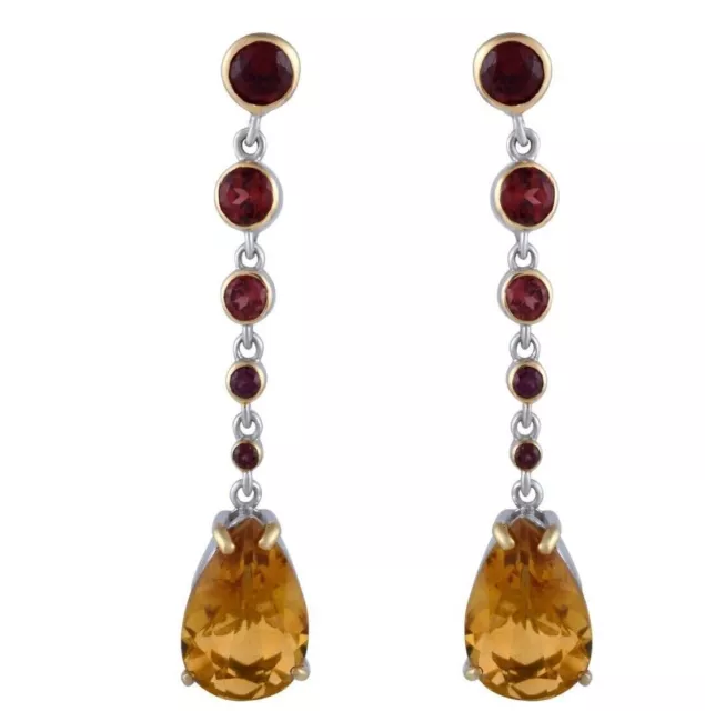 Boucles d'oreilles longues gouttes citrine argent sterling 925 bijoux...