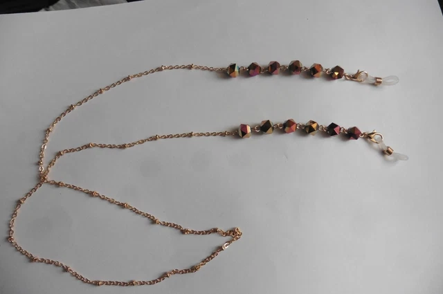 Chaîne à Lunettes Métal Doré Et Cristaux - Style Fantaisie Irisé, Sans Boîte