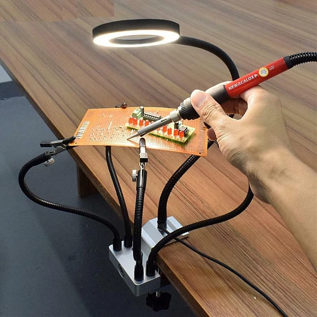 Hand Soldering Station LED 3X Magnifier Bench Vise Table Clamp USB Arms Tool