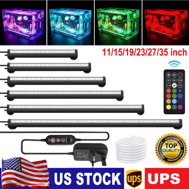 Aquarium Underwater Fish Tank Air Bubble LED Light RGB Submersible Lamp Remote