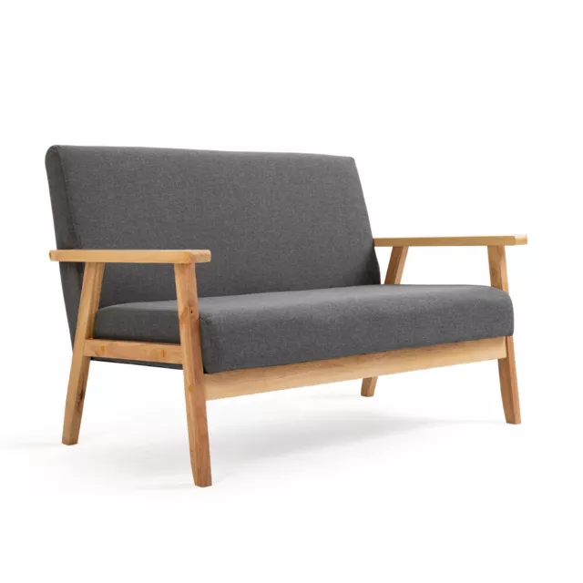 Sessel Stoffsofa 2-Sitzer Gepolstert Sofa Holzrahmen Loungesessel Gästesofa Grau