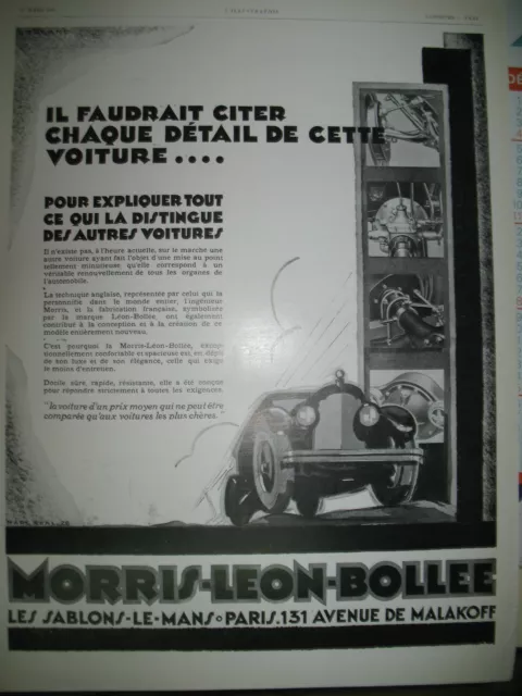PUBLICITE DE PRESSE MORRIS-LEON-BOLLéE AUTOMOBILE ILLUSTRATION MARC REAL AD 1928