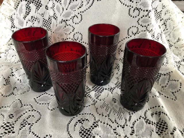 Set of 4 Vintage Cristal D’Arques Durand Luminarc Ruby Red Cooler Tumblers