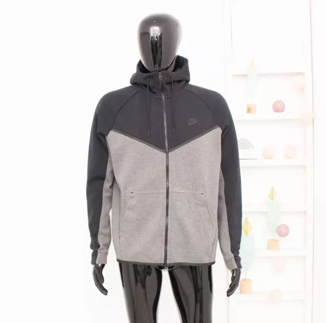 Nike Tech Fleece Jacket Zip Up Tuta con cappuccio Top Nero Grigio Taglia da...