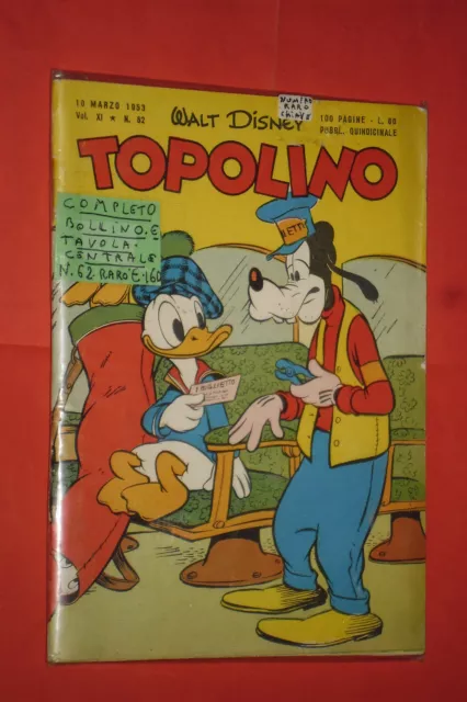 WALT DISNEY TOPOLINO libretto n° 62- originale mondadori-1953- tavola centrale