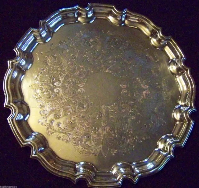 Shabby Chic Silver Chippendale Chased Medium Sz Sheffield Silver Salver Tray