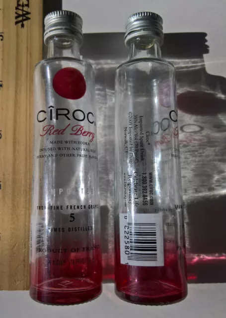 2 EMPTY CIROC Red Berry Flavor Infused Vodka 50ml Glass Liquor Bottles