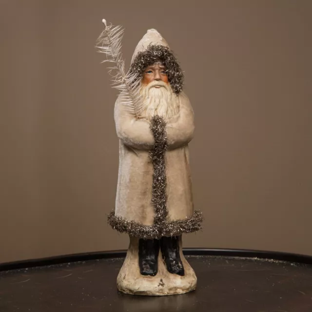 Belsnickle Santa Figurine Ivory velvet coat, silver tinsel, 12" Ragon House, NWT
