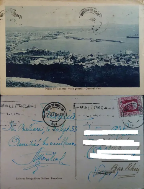 Antigua Postal 1933 Palma De Mallorca Vista General Baleares Postcard    Cc3841