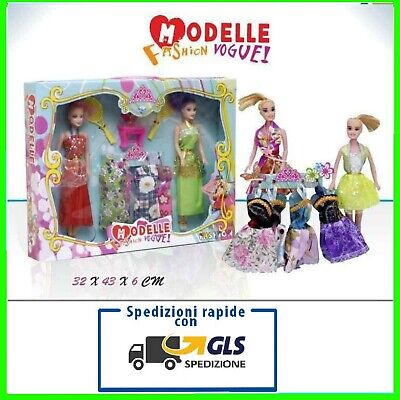 Set 2 Bambole Bamboline Modelle Fashion Gioco Bambola Con Vestiti Per Bambini 3+