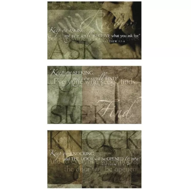 Christian Wall Art 3pc Home Decor Stretched Canvas Inspirational Matthew 7:7-8