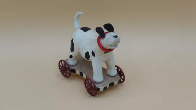 Vintage Miniature Dalmation Dog Toy on Wheels Figurine from Philippines Signed