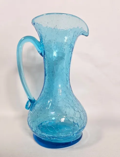 VTG Blown Blue Crackle Glass Small Pitcher vase 3¾" - Pilgrim Kanawha?