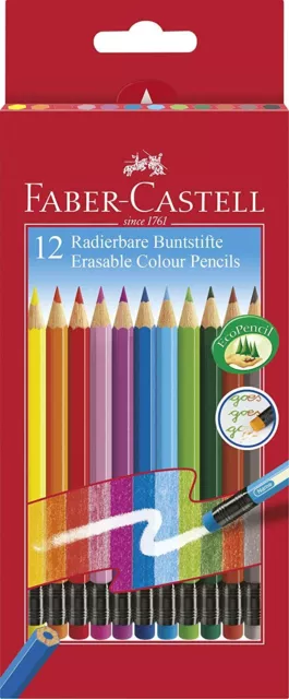 Faber-Castell Effaçable Crayons de Couleur - Couleurs Assorties - Paquet De 12