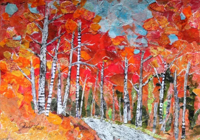 JANET LEO  sfa   ORIGINAL MIXED MEDIA  collage AWESOME  AUTUMN  landscape